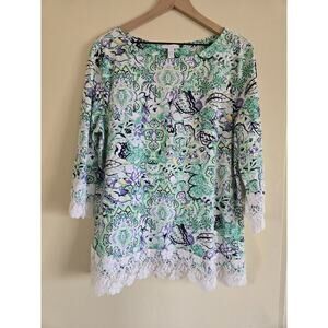 Charter Club Womens Size XL Floral Lace Tunic Top Boho Retro Modest Grandmacore